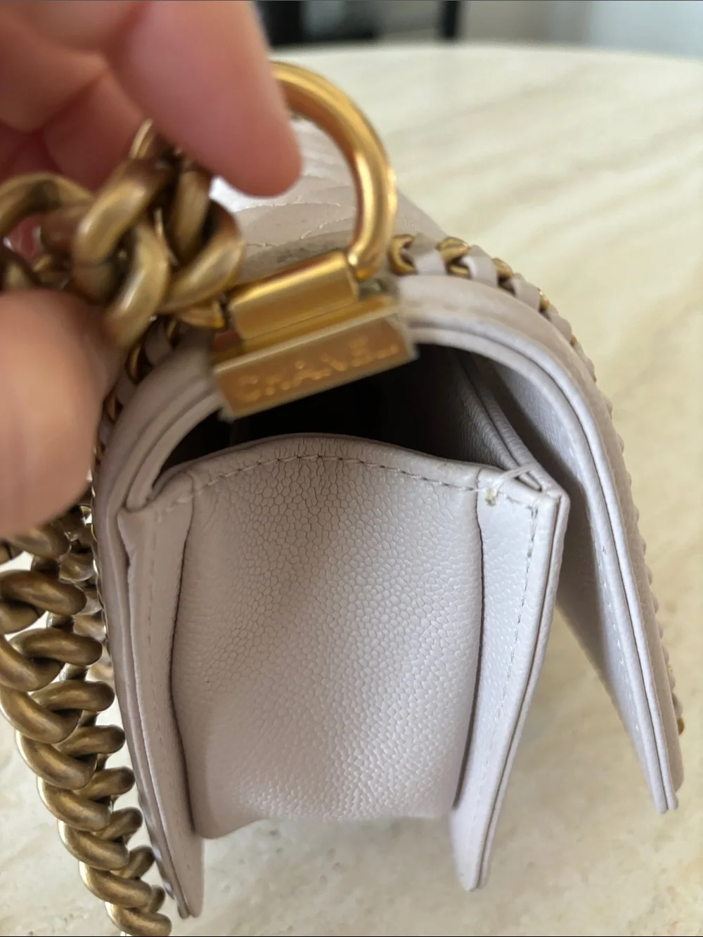 CHANEL Quilted Le Boy Flap Bag In quilted caviar | pale lilac